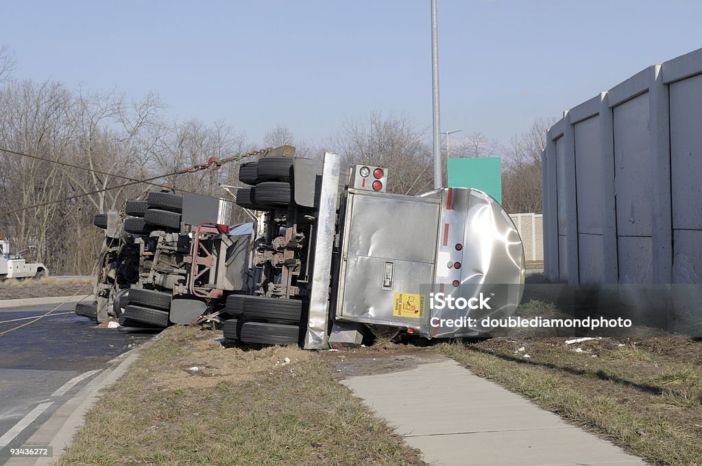 Over Turned Tanker Truck  Crash Stock Photo