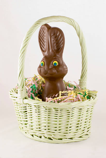 Chocolate Bunny in Basket stock photo