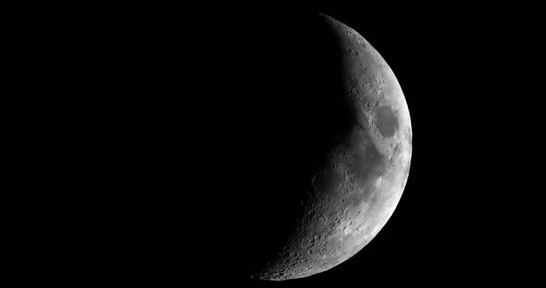 istock High contrast Waxing crescent moon seen with telescope 934398814