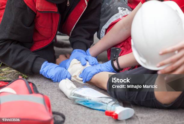 Work Accident First Aid Training Arm Injury Stock Photo - Download Image Now - Place of Work, Occupation, Blood