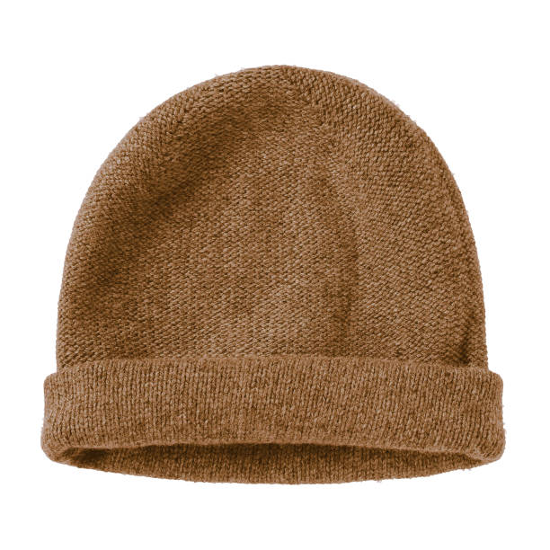 istock Brown worm winter woolen hat cap flat isolated on white 934408066