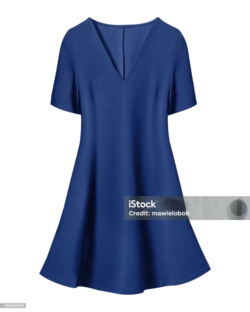 Navy blue retro dress with short sleeves isolated on white Dress Stock Photo