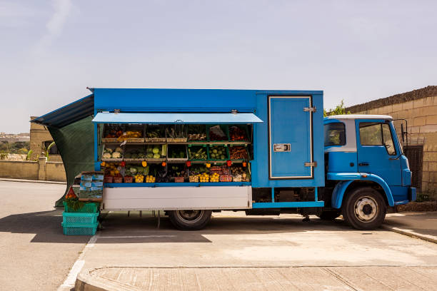 Fruit and vegetables are on sale in van
