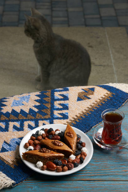 Plate with national pakhlava and snacks for Novruz