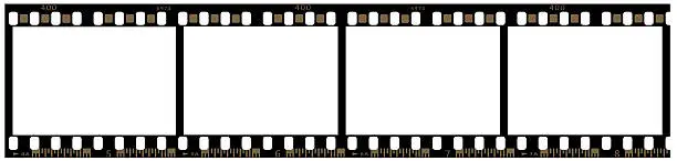 Four blank frames of 35mm film between numbers 5 and 8. Picture is isolated and contain a clipping path. All auxiliary callouts are at both sides of film.