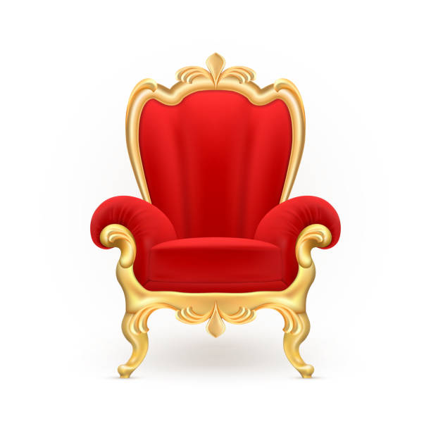 illustrations, cliparts, dessins animés et icônes de trône royal réaliste de vecteur, chaise rouge luxe - fauteuil baroque