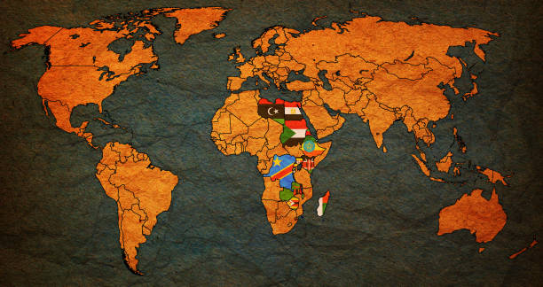 istock Common Market for Eastern and Southern Africa member countries flags on world map 934425456