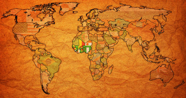 istock Economic Community of West African States member countries flags on world map 934425672