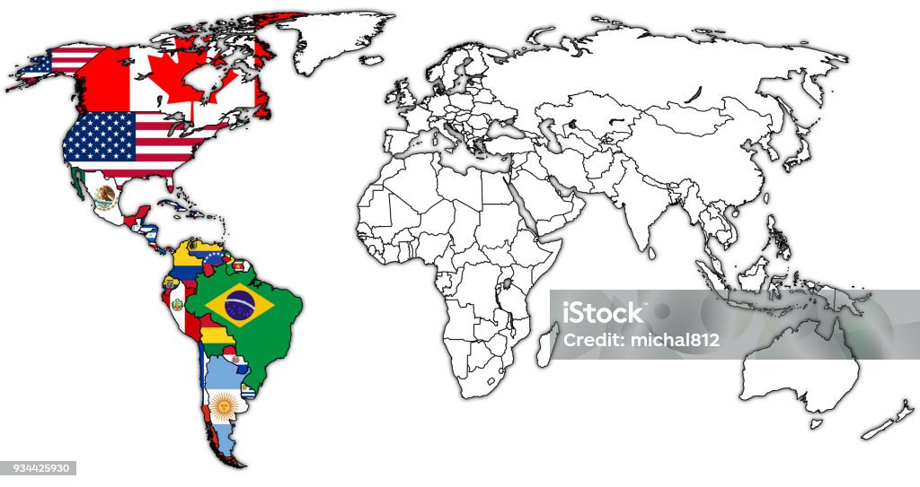 Organisation Amerikanischer Staaten Länder Flaggen Auf