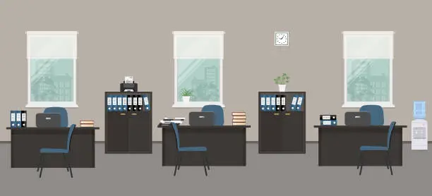 Vector illustration of Office room in a gray color
