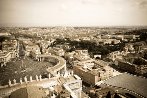 Rome seen from the Sistine chapel: St Peters square, castel sant'angelo, tevere river and the entire city.