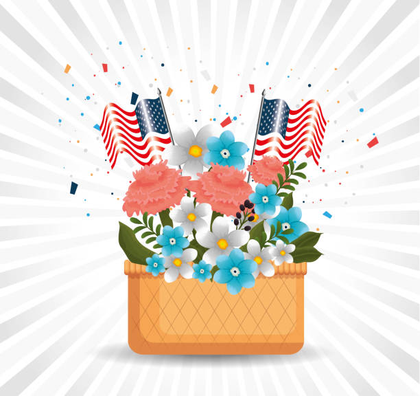 istock happy memorial day with beautiful flowers and usa flags 934446814