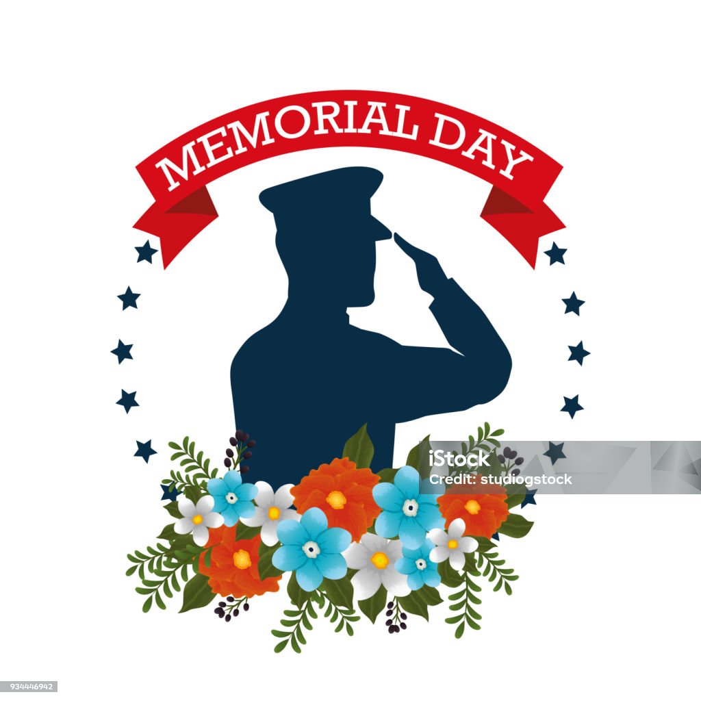 happy memorial day with beautiful flowers and soldier silhouette happy memorial day with beautiful flowers and soldier silhouette vector illustration War Memorial Holiday stock vector