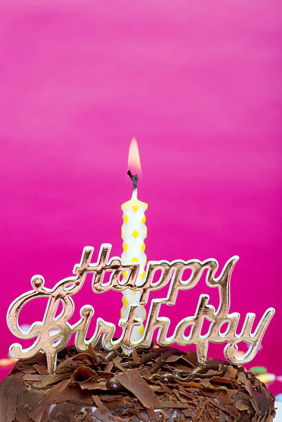 istock Birthday cake with candle and sign close up 93445142