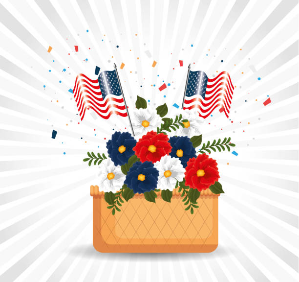 istock happy memorial day with beautiful flowers and usa flags 934466678