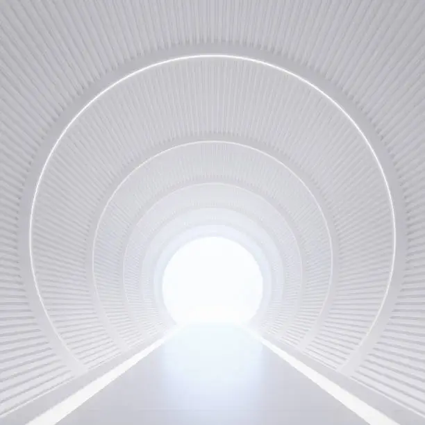 Photo of Modern white interior with tunnel space 3d rendering image