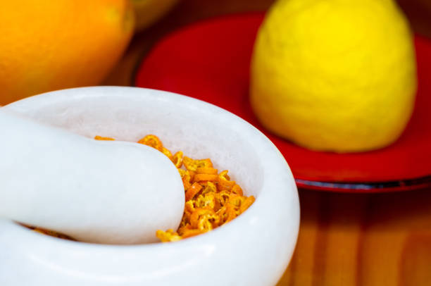 istock White marble mortar with the orange zest 934480344