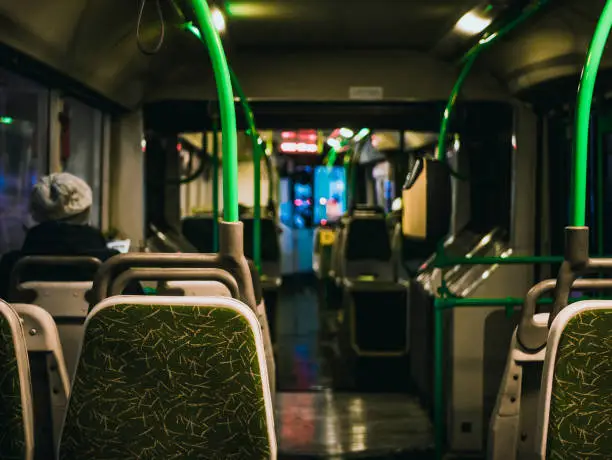 night view in the bus interior modern