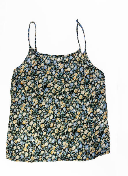 istock Colored sleeveless shirts with a trendy floral pattern, isolated on a white background 934491380