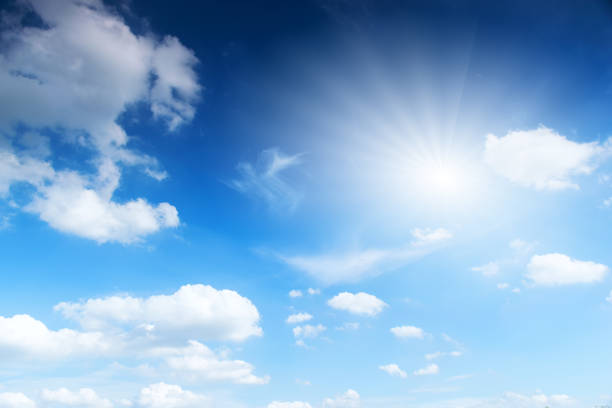 istock Blue sky background with the sun,Blue sky with white clouds floating in the sky. 934502034