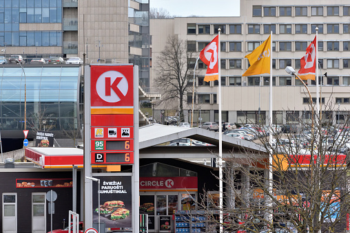 Vilnius, Lithuania - April 15, 2018: Circle K Gas Station in Vilnius on April 15, 2018. Vilnius is the capital of Lithuania and its largest city