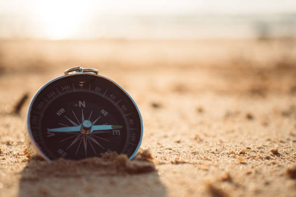 istock Compass is placed on the beach and sunshine in the evening sunset 934521154