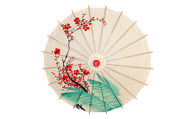 istock Isolated oriental umbrella with red flowers 93454221
