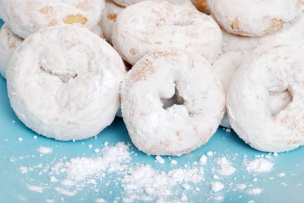 small icing sugar covered donuts  powdered sugar stock pictures, royalty-free photos & images