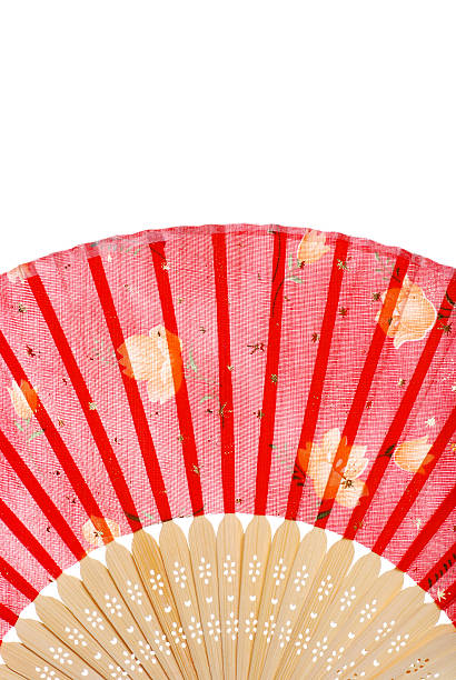 istock Asian red fan with yellow flowers 93454263