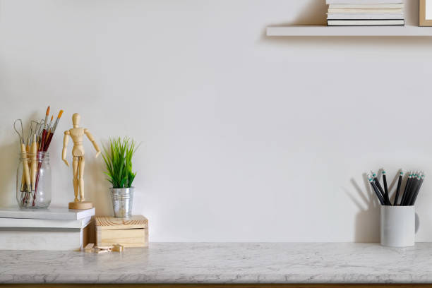 istock Modern and stylish home desk with copy space mock up. 934579690