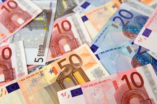Lots of different Euro banknotes