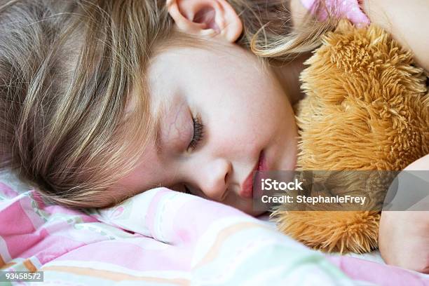 Child Sleeping With Teddy Stock Photo - Download Image Now - Bed - Furniture, Bedding, Bedtime