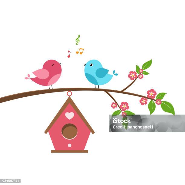 Singing Bird Stock Illustration - Download Image Now - Birdhouse, Bird, Springtime