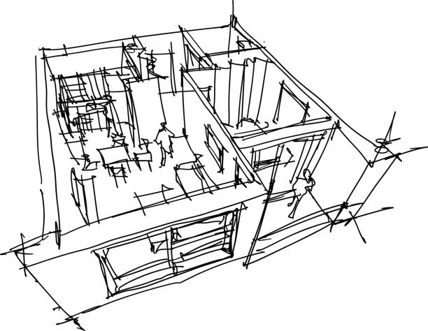 ilustraciones, imágenes clip art, dibujos animados e iconos de stock de boceto dibujado mano del apartamento - sketch decor drawing architectural feature