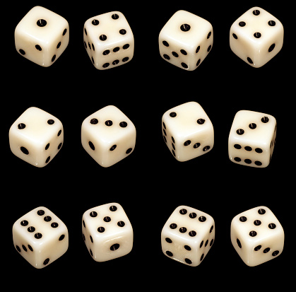 Several dice combinations and orientations on black