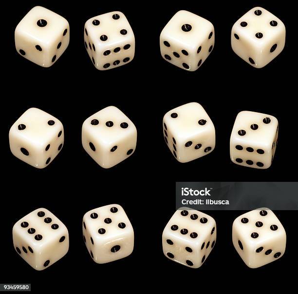 Several Dice Combinations And Orientations On Black Stock Photo - Download Image Now