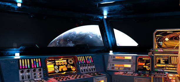 Cтоковое фото Интерьер космического корабля с видом на Землю