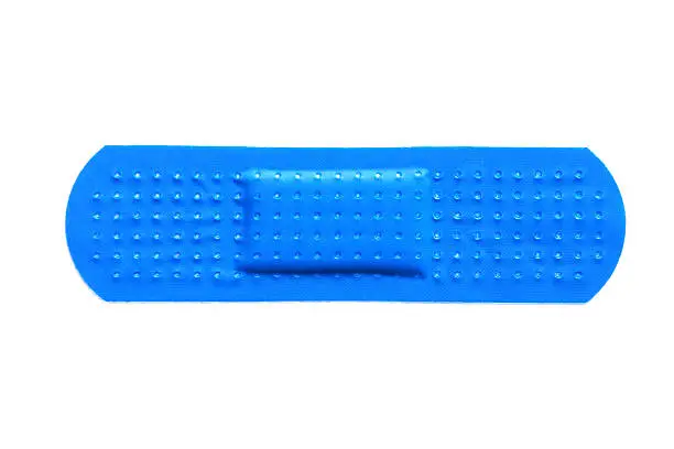 Blue plastic bandage isolated in white background