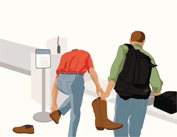 Vector illustration of Two Men at Airport Security X-ray