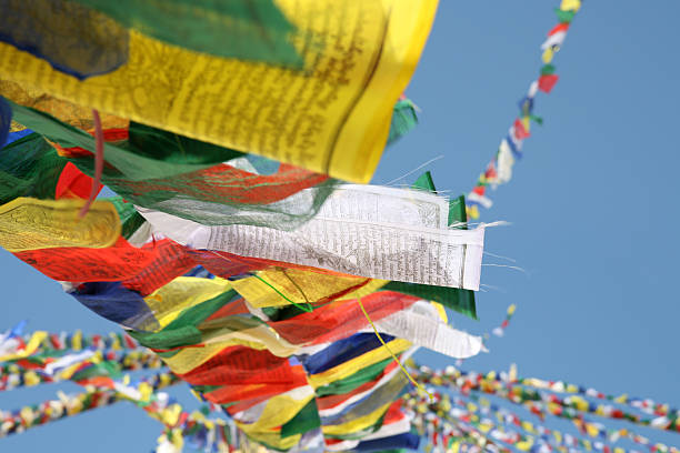 kolorowe tibetan modlitwą flags - flag of tibet zdjęcia i obrazy z banku zdjęć