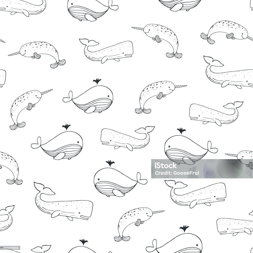 sea life north animals doodle seamless pattern sea life north animals doodle hand drawn seamless pattern Line Art stock vector