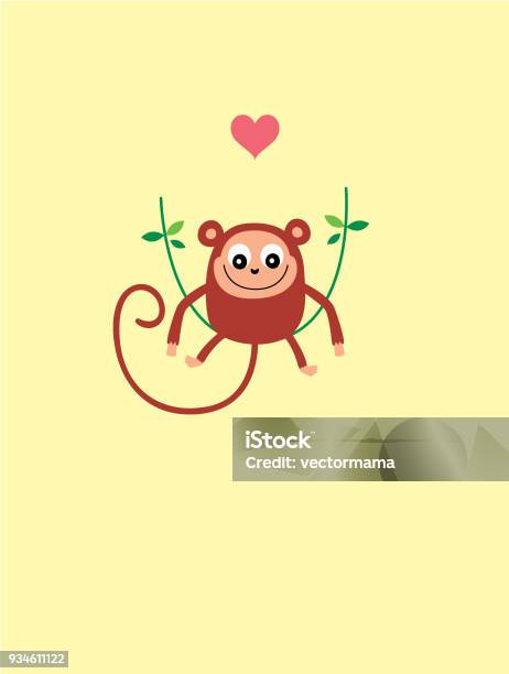 Cute Monkey Valentine Greeting Card Vector Stock Illustration - Download Image Now - Animal, Anniversary, Ape