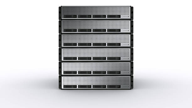 multiple Rack servers 3d rendering of multiple rack servers on white background. computer case stock pictures, royalty-free photos & images