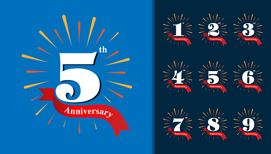 Set of anniversary type. Fireworks anniversary design template for booklet, leaflet, magazine, brochure poster, web, invitation or greeting card. Vector illustration.