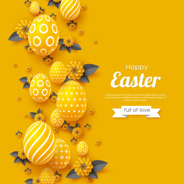 ilustrações de stock, clip art, desenhos animados e ícones de easter holiday greeting card. - decoration eggs leaf easter