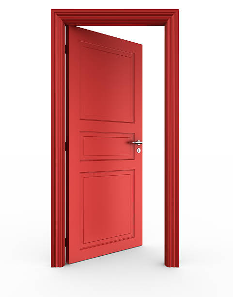 istock An open red front door isolated on a white background 93462500