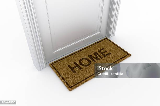 Door With Quothomequot Doormat Stock Photo - Download Image Now - Door, Bright, Building Entrance