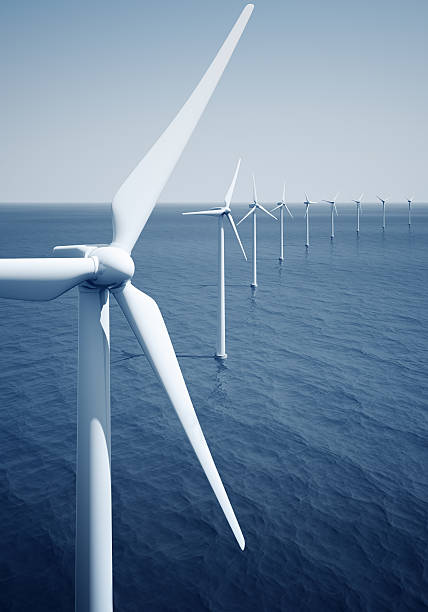windturbines auf das meer - sea wind turbine turbine wind stock-fotos und bilder