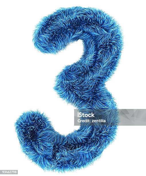 3 In Blue Fur Stock Photo - Download Image Now - Fur, Number, Blue