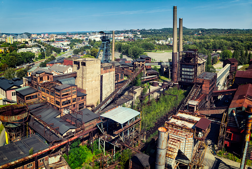 Aeral viev of the old closed coal mine, Ostrava, Czech Republic